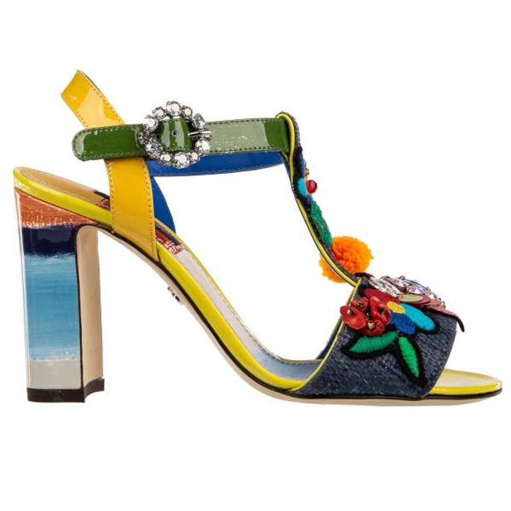 Dolce & Gabbana Keira Embellished Patent Leather Strappy Sandals Yellow EU 40.5
